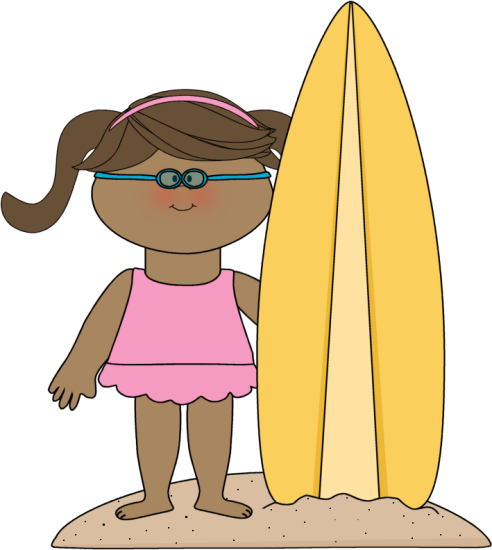 Girl With Surfboard Clip Art Image   Girl On The Beach Wearing Swim