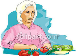 Grandma Preparing Vegetables   Royalty Free Clipart Picture