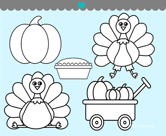 Happy Thanksgiving Stamps Clip Art   Fall Thanksgiving Turkey Clipart