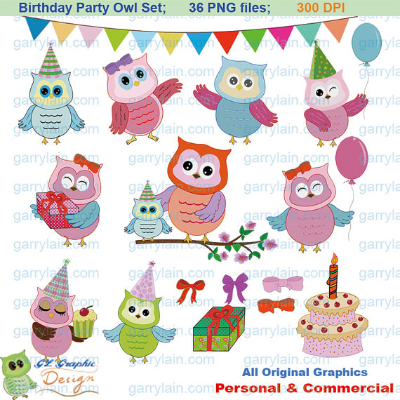 Items Similar To Birthday Clipart Digital Owl Clip Art Balloon