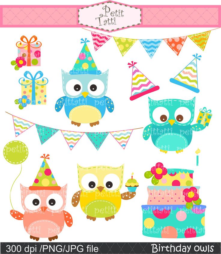 Owl Clip Art   Birthday Clipart Digital Clip Art Happy Birthday Owls