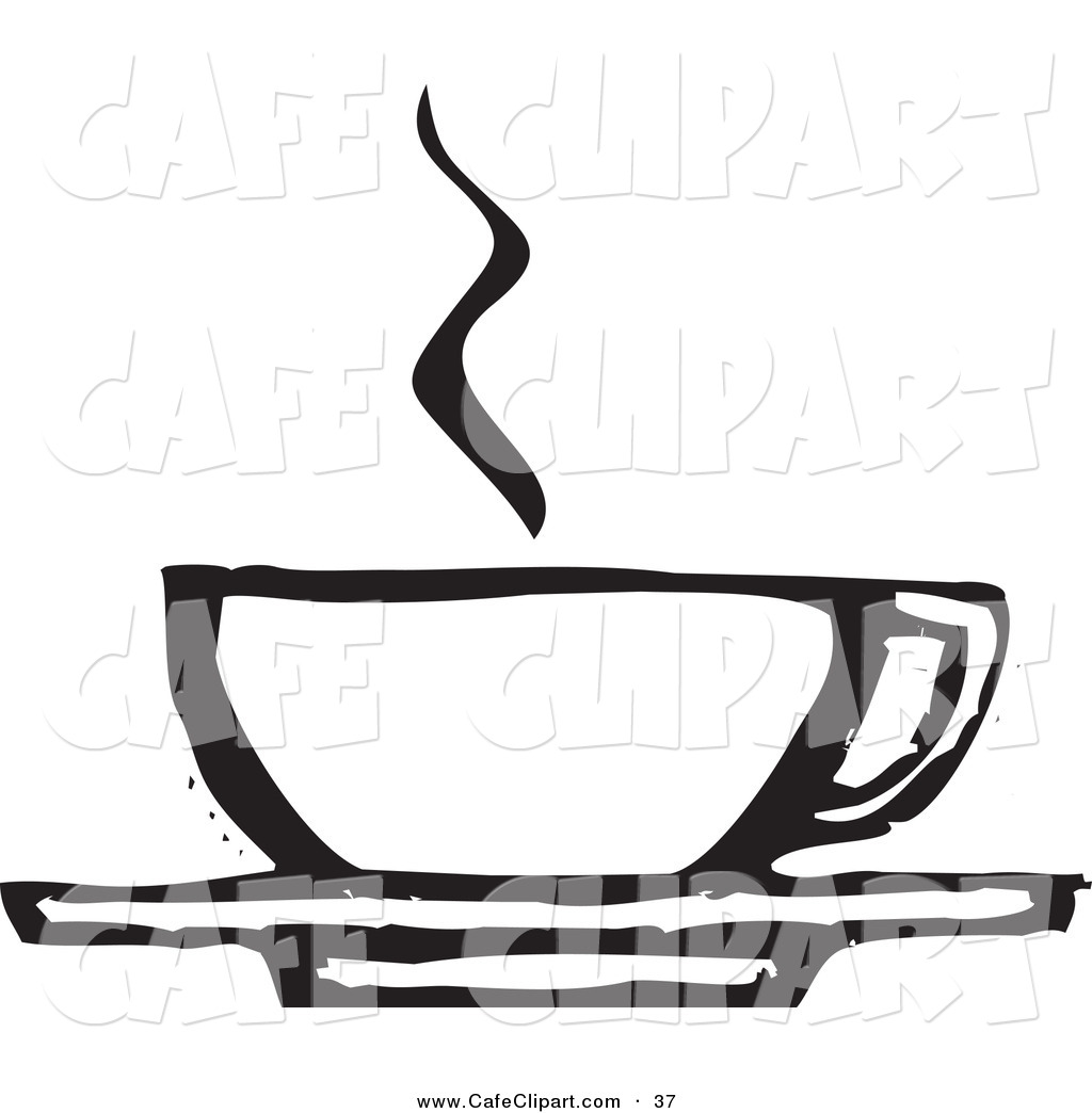 Vector Clip Art Of A Steaming Coffee Cup On A Saucer  Black And White