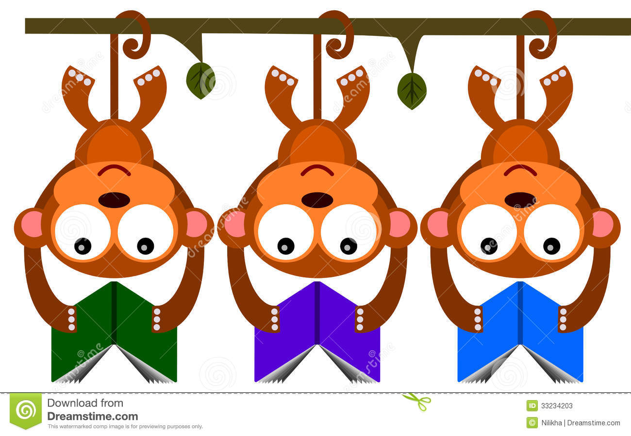 An Illustration Of Monkeys Reading A Book While Hanging Upside Down