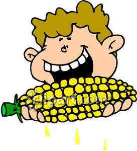 Boy Eating Corn On The Cob   Royalty Free Clipart Picture
