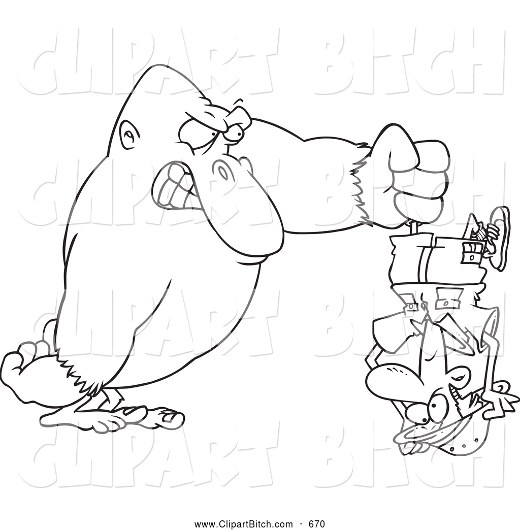 Cartoon Art Of A Coloring Page Of A Gorilla Holding A Man Upside Down