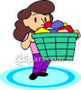 Cartoon Of A Woman Carrying A Basket Of Dirty Clothes Clipart Image