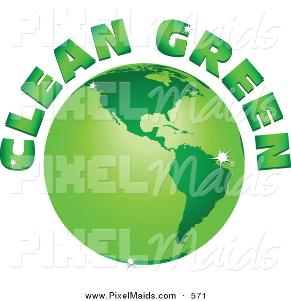 Clipart Of A Clean Green Text Arching Around A Green Sparkling Globe