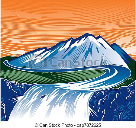 Clipart Vector Of Mountain Waterfall   A Fast River Running Through A