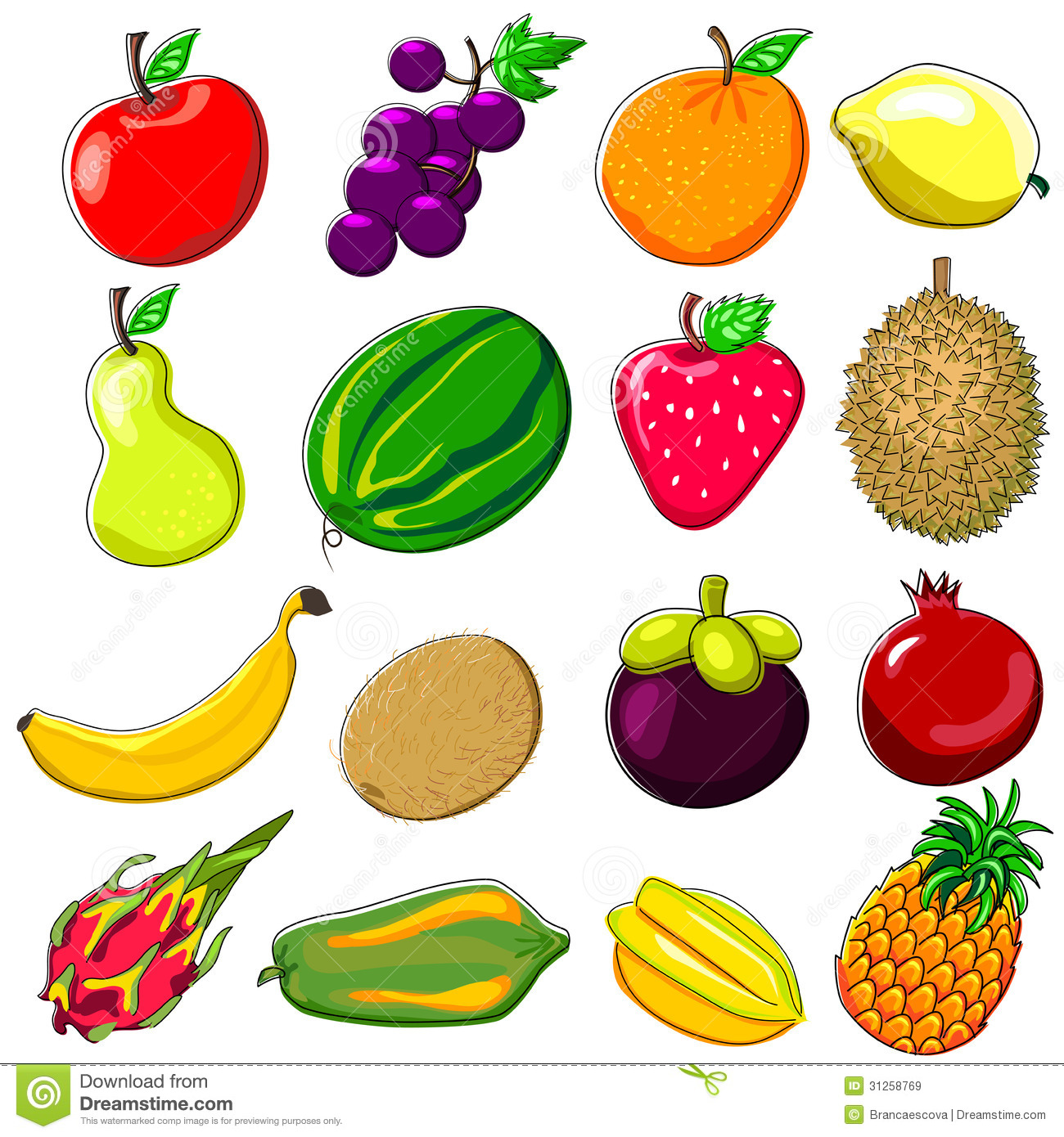 Fresh Tropical Fruits Doodle Style Illustration  Very Usefull For Food