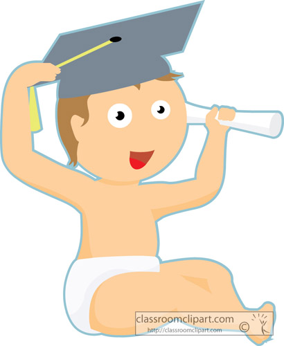 Graduation   Baby With Cap Gown Blue   Classroom Clipart