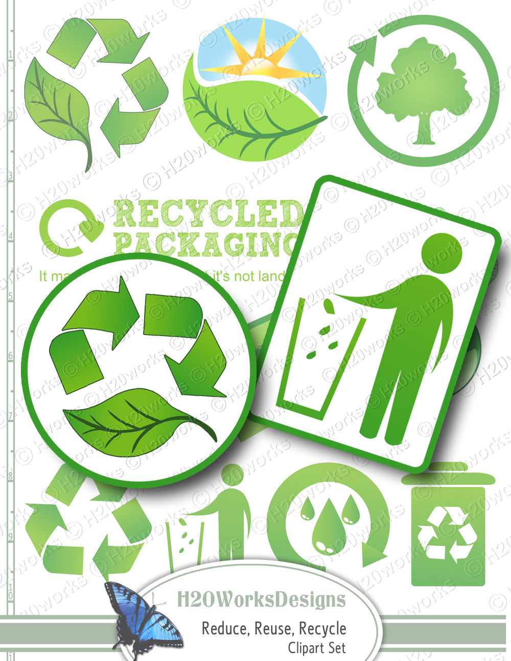 Green Reduce Reuse Recycle Clip Art Set By H20worksdesigns