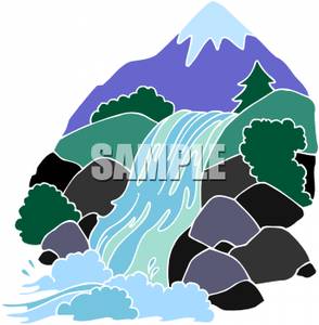 River Running Down From A Mountain   Clipart