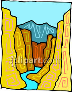 River Running Through A Canyon Or Gorge   Royalty Free Clipart