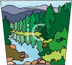 River Running Through The Forest Clip Art Image