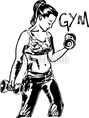 Sketch Of A Woman Working Out At The Gym With Dumbbell Weights