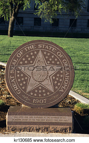Stock Image   Oklahoma City Ok State Seal In Stone On Grounds Of State    