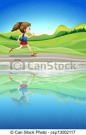 Vector   A Girl Running Along The River   Stock Illustration Royalty