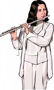 Woman In White Playing A Flute   Royalty Free Clipart Picture