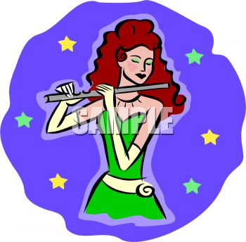 Young Woman Playing A Flute   Royalty Free Clip Art Image