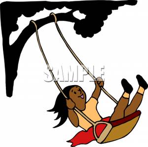     An Ethnic Girl Swinging On A Tree Swing   Royalty Free Clipart Picture