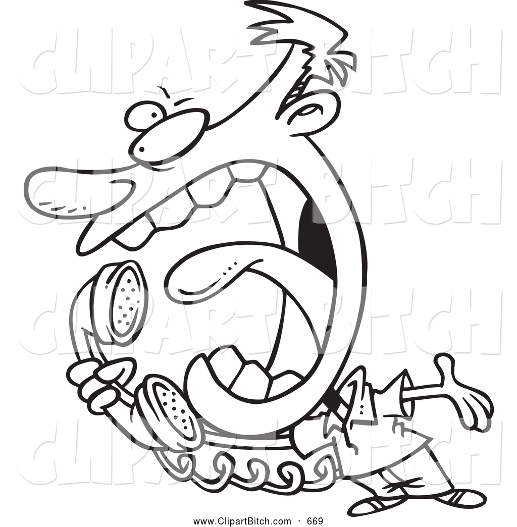 Cartoon Art Of A Angry Man Screaming Into A Telephone By Ron Leishman