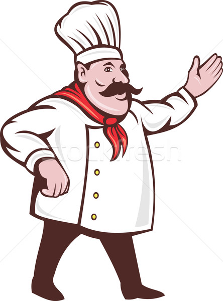 Cartoon   Italiaans   Chef   Hallo   Welkom   Handen   Stockfoto    