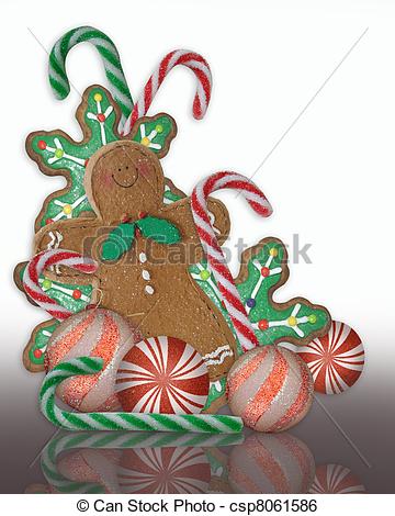 Christmas Treats Gingerbread Cookie Illustration With Candy Canes