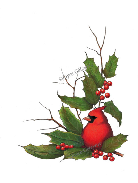 Clip Art Christmas Border With Cardinal Bird And Holly Instant