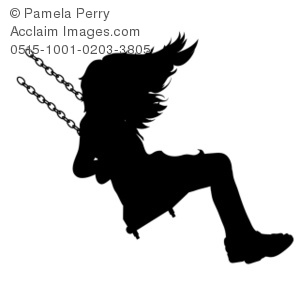Clip Art Illustration Of A Little Girl On A Swing In Silhouette