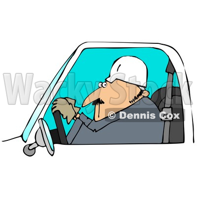 Clipart Illustration Of A Male Worker Glancing While Driving A Work