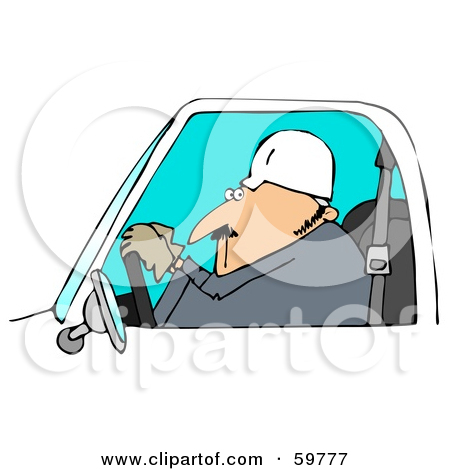 Clipart Illustration Of A Male Worker Glancing While Driving A Work