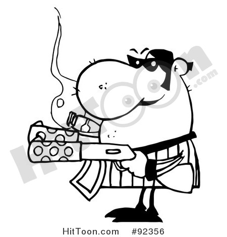 Clipart Illustration Of An Outlined Tough Gangster Holding Two Machine