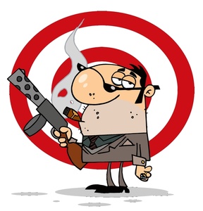 Clipart Image   Cartoon Gangster Hitman With Tommy Gun Machine Gun
