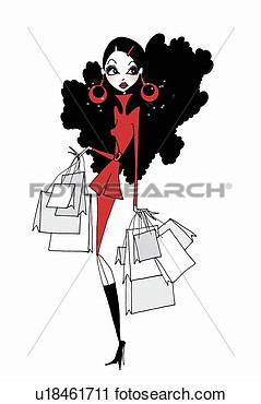 Clipart Of Young Woman With Many Shopping Bags U18461711   Search Clip    