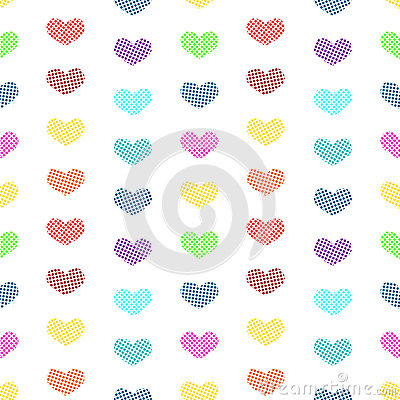 Colorful Hearts With Tiny Polka Dots Background Seamless Pattern