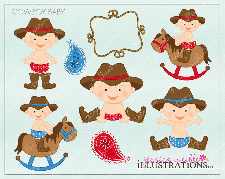 Cowboy Baby Boy Cute Digital Clipart For Card Design Scrapbooking