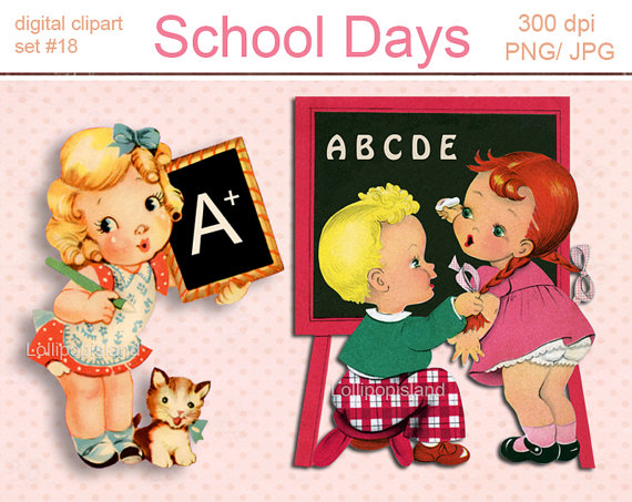 Cute Retro Clip Art Back To School Children Digital Images Set Of 25