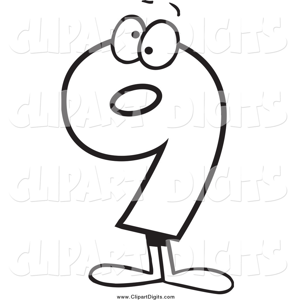 Digit Clipart Vector Cartoon Clip Art Of A Black And White Number Nine