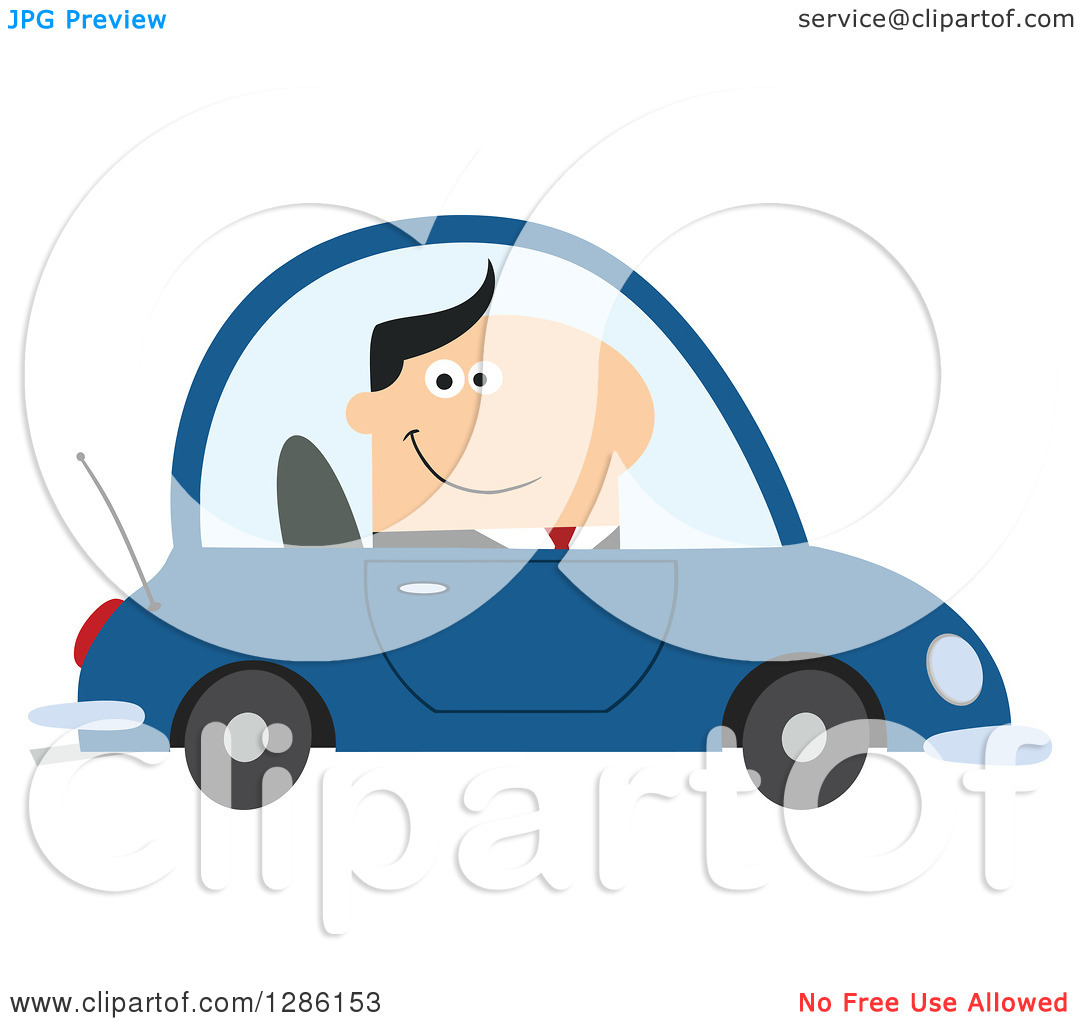 Driving To Work In A Blue Car   Royalty Free Vector Illustration By