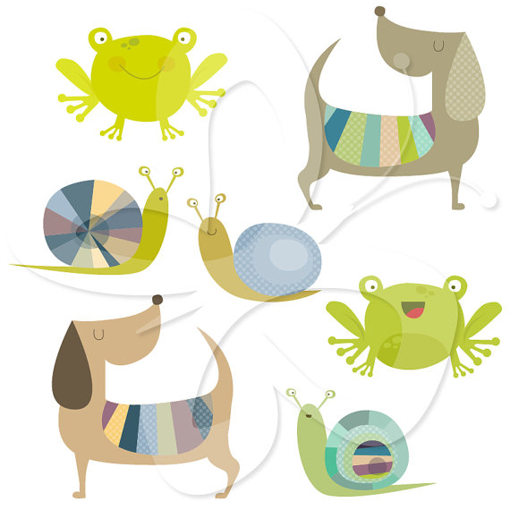 Frogs Snails And Puppy Dog Tails Clip Art Clipart Set   Personal And