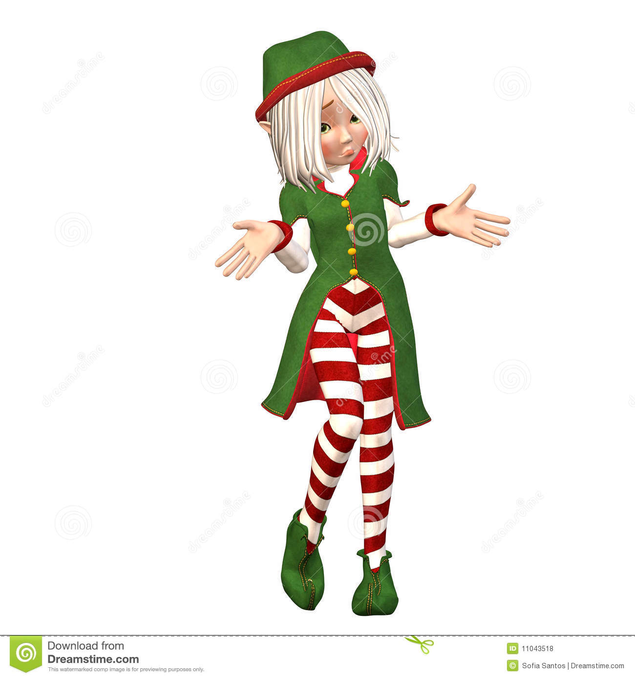 Girl Christmas Elf Dressed In Red Green And White Feeling Confused 