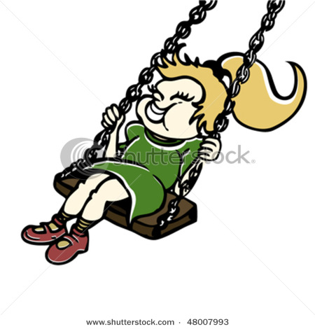 Little Girl Swinging   Vector Clipart Illustration