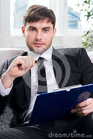 Male Psychologist Being Ready To Take Notes Royalty Free Stock Images