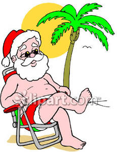 Santa Claus Sitting On A Beach   Royalty Free Clipart Picture