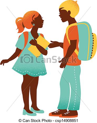 School Boy And Girl  Vintage Student Silhouettes  Back To School