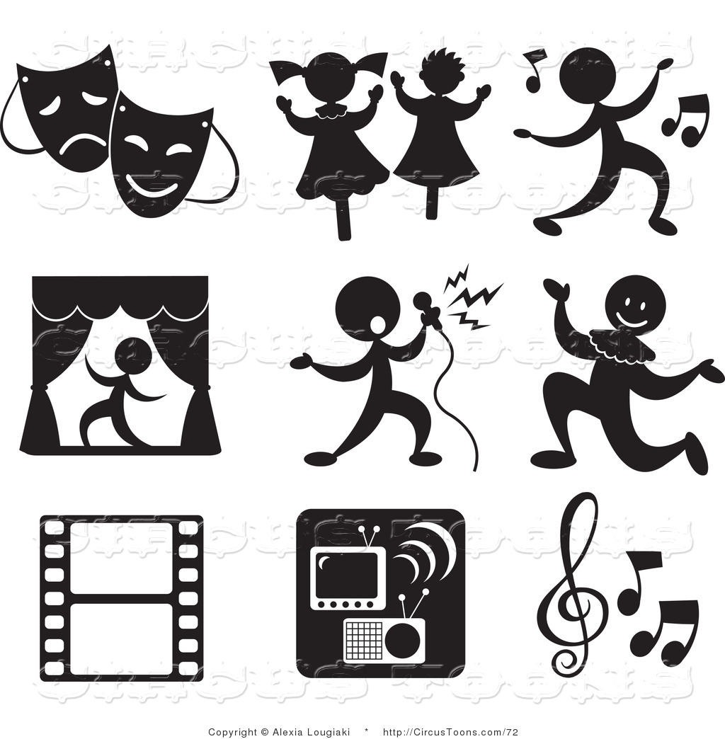 Set Of Nine Music And Entertainment Icons In Black And White