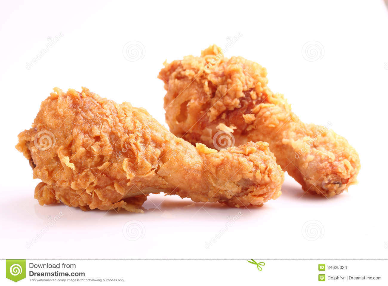 Two Hot And Crispy Fried Chicken Legs On A White Background 