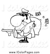     White Tough Mobster Holding A Machine Gun And Money Sack By Hit Toon