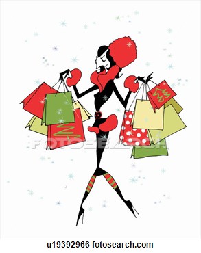With Many Shopping Bags In Snow Flakes  Fotosearch   Search Clip Art