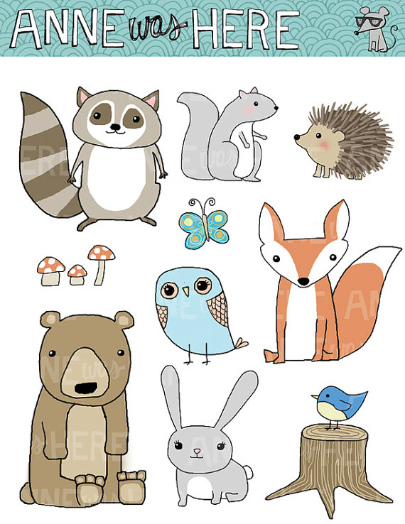 Woodland Critter Doodles   Forest Animal Clipart Illustrations